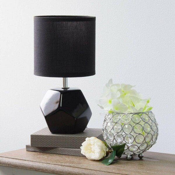 Star Brite Simple Designs Round Prism Mini Table Lamp with Matching Fabric Shade, Black ST2519973